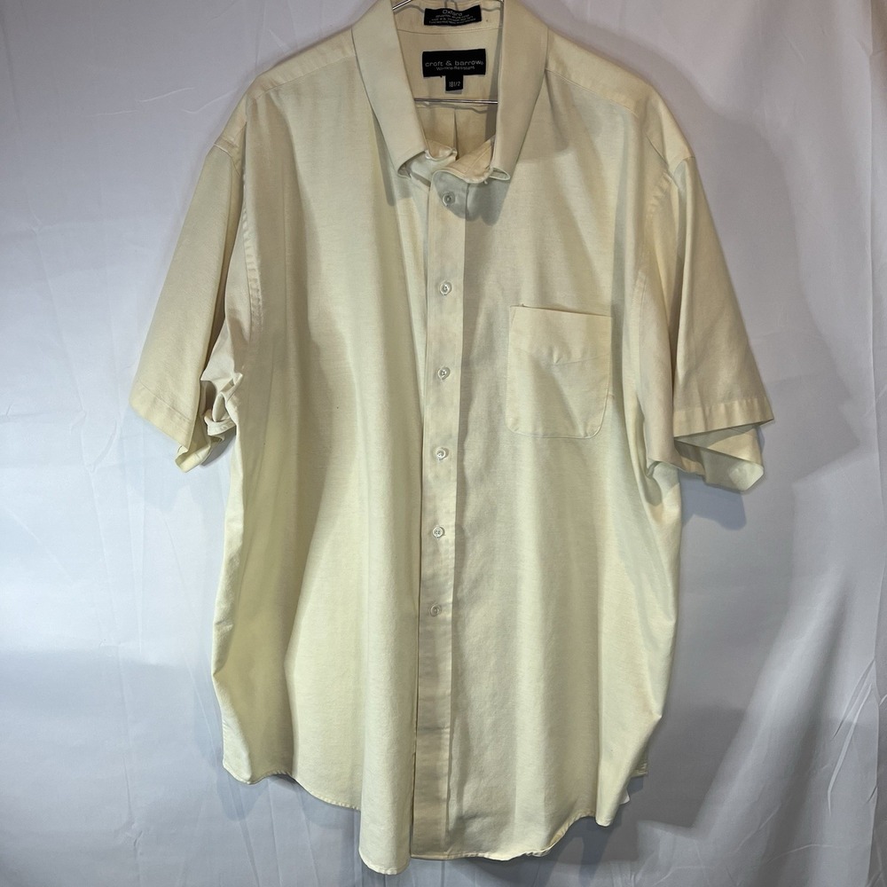 Croft & Barrow Shirt Men's Size 18.5 Yellow Oxford Wrinkle Resistant Button Down